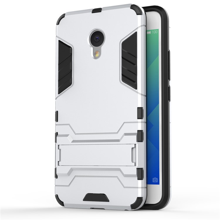 Solid PC + TPU Hybrid Case with Kickstand for Meizu M5 - Silver-2
