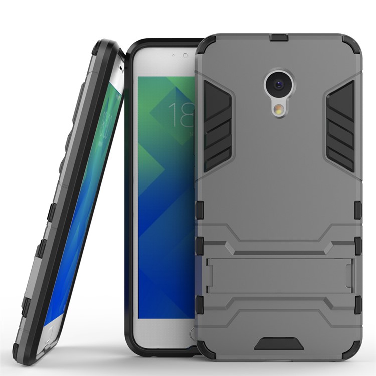 Solid PC + TPU Combo Back Case with Kickstand for Meizu M5 - Grey-1
