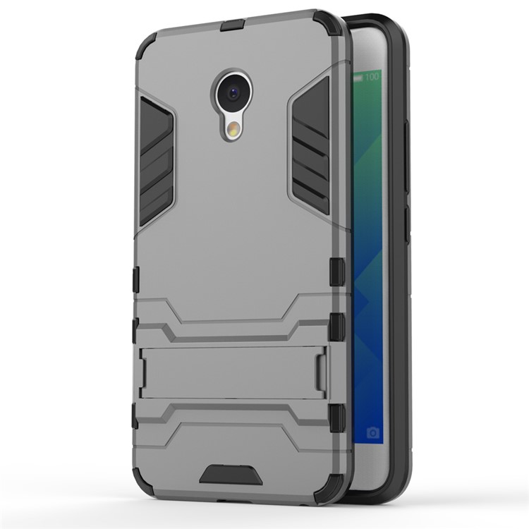 Solid PC + TPU Combo Back Case with Kickstand for Meizu M5 - Grey-2
