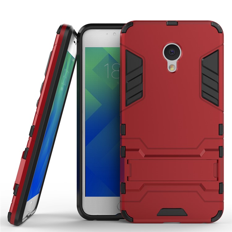 Solid PC + TPU Combo Kickstand Case for Meizu M5 - Red-1
