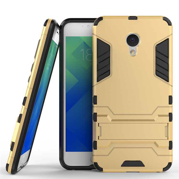 Solid PC + TPU Combo Kickstand Back Cover for Meizu M5 - Gold-1