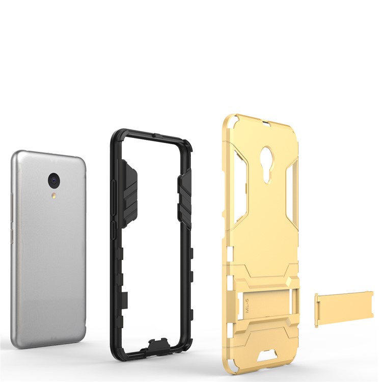 Solid PC + TPU Combo Kickstand Back Cover for Meizu M5 - Gold-11