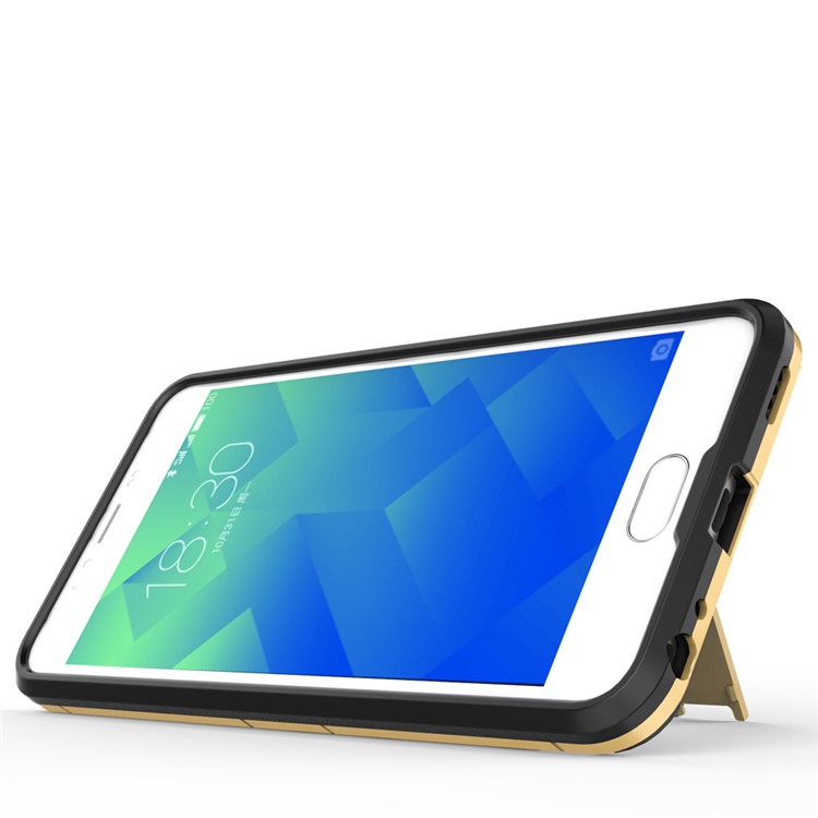 Solid PC + TPU Combo Kickstand Back Cover for Meizu M5 - Gold-4