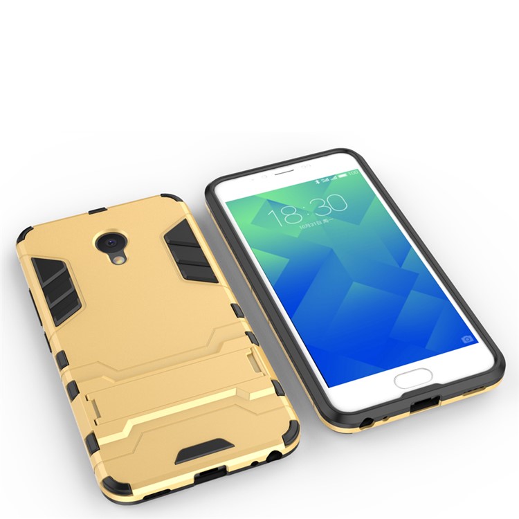 Solid PC + TPU Combo Kickstand Back Cover for Meizu M5 - Gold-6