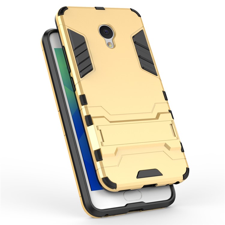 Solid PC + TPU Combo Kickstand Back Cover for Meizu M5 - Gold-7