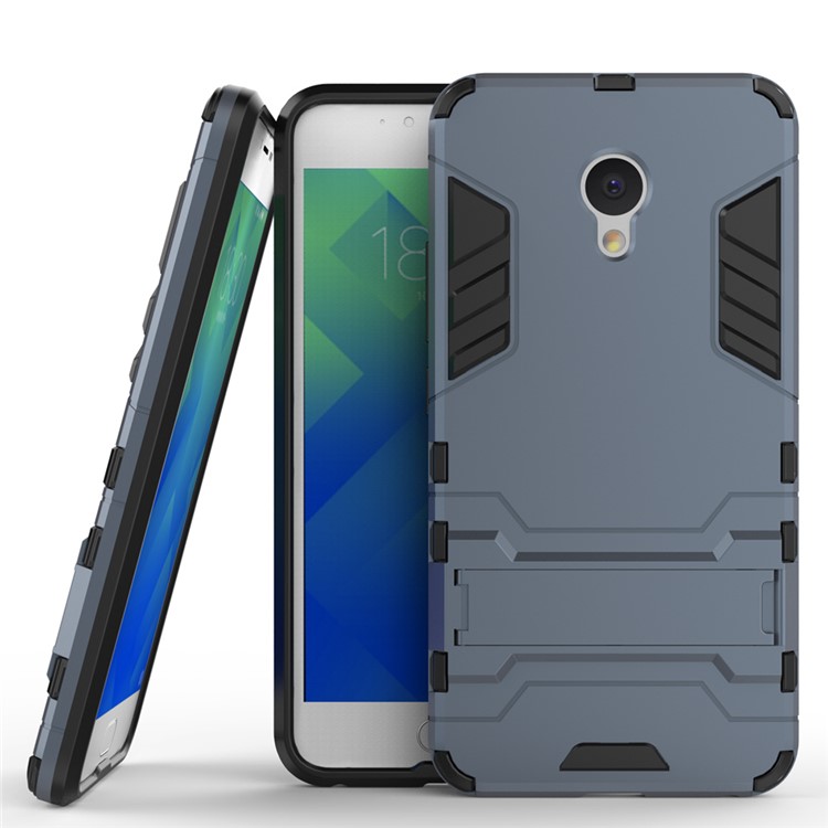 Solid PC + TPU Hybrid Back Cover with Kickstand for Meizu M5 - Dark Blue-1