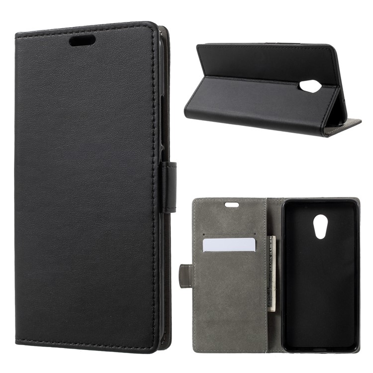 Faux Leather Stand Wallet Cell Phone Case for Meizu Pro 6 Plus - Black-1