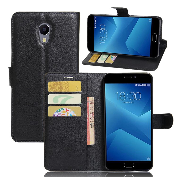 Litchi Texture Wallet Stand Leather Cell Phone Case for Meizu m5 Note - Black-1