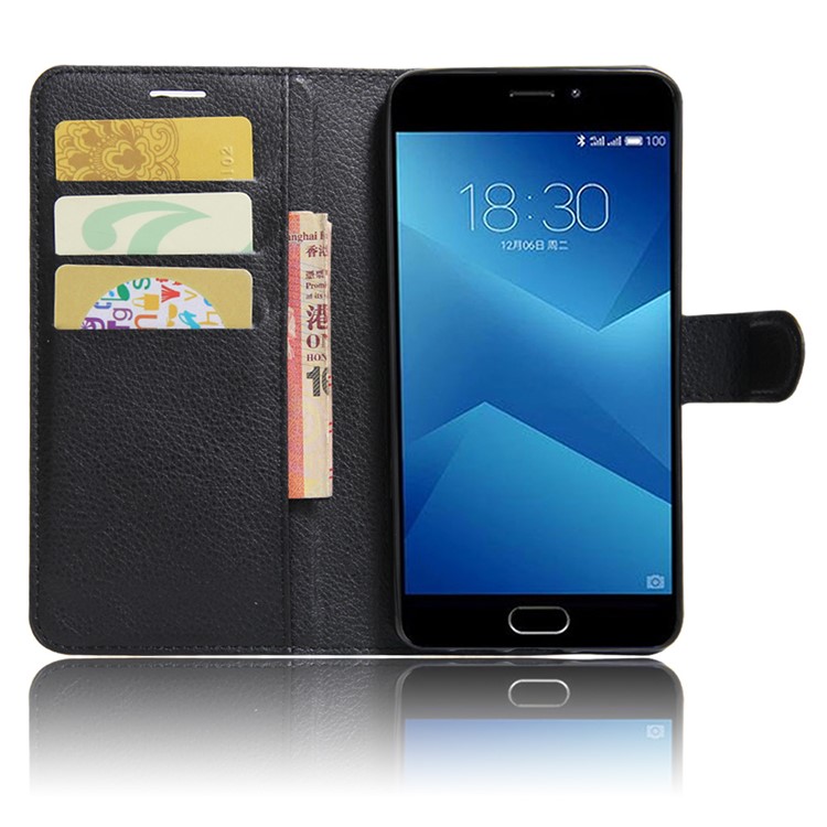 Litchi Texture Wallet Stand Leather Cell Phone Case for Meizu m5 Note - Black-5