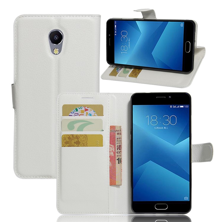 Litchi Texture Wallet Leather Stand Cell Phone Cover for Meizu m5 Note - White-1