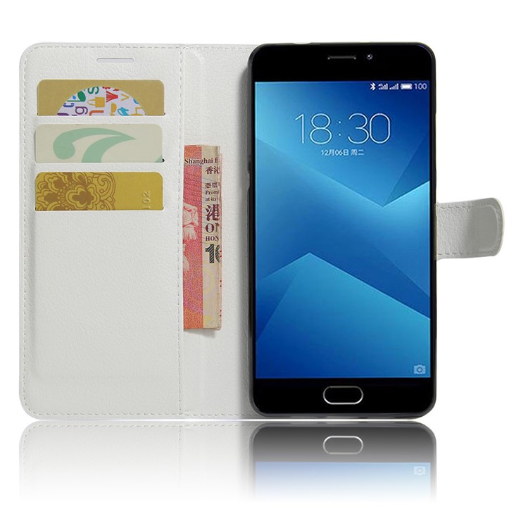 Litchi Texture Wallet Leather Stand Cell Phone Cover for Meizu m5 Note - White-5