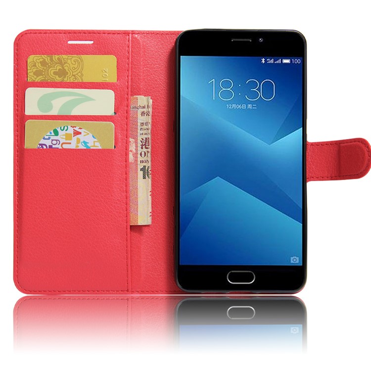 Litchi Texture Leather Wallet Stand Cell Phone Shell for Meizu m5 Note - Red-5