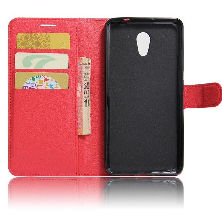 Litchi Texture Leather Wallet Stand Cell Phone Shell for Meizu m5 Note - Red-6