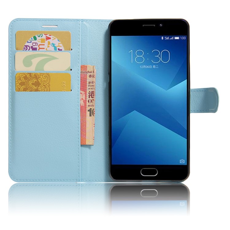 Litchi Texture Wallet Stand Leather Mobile Phone Case for Meizu m5 Note - Blue-5