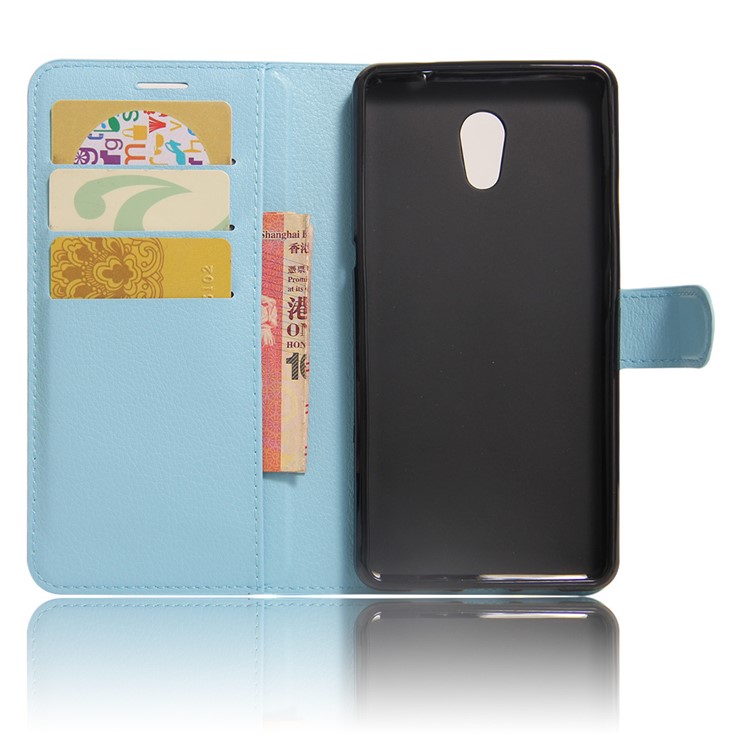 Litchi Texture Wallet Stand Leather Mobile Phone Case for Meizu m5 Note - Blue-6