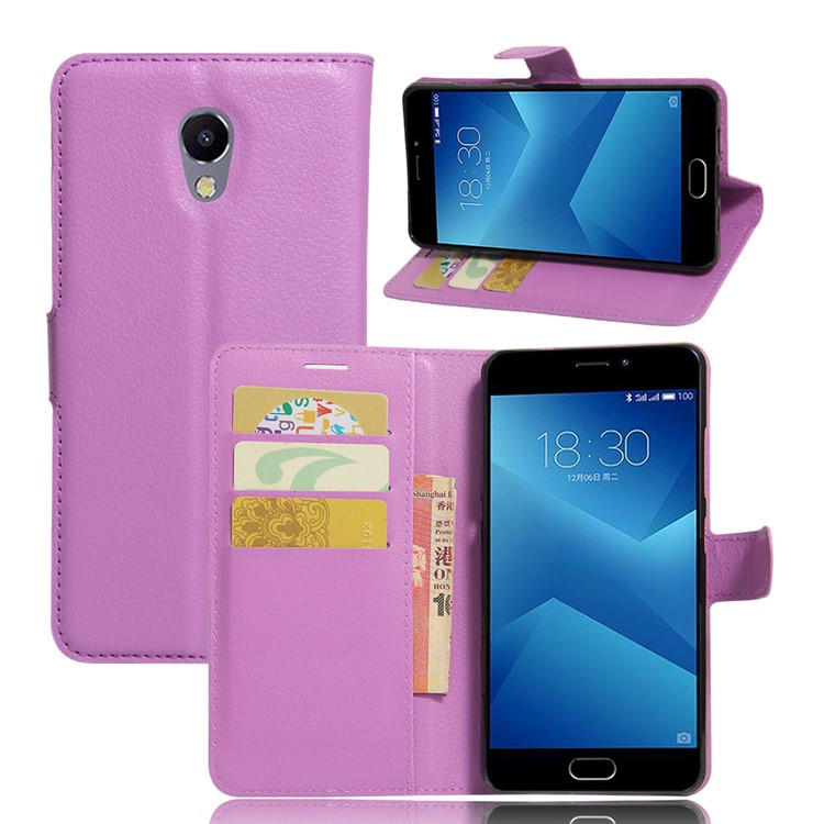 Litchi Grain Wallet Stand Leather Cell Phone Cover for Meizu m5 Note - Purple-1
