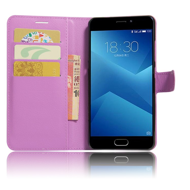 Litchi Grain Wallet Stand Leather Cell Phone Cover for Meizu m5 Note - Purple-6