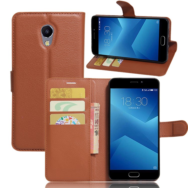 Wallet Stand Leather Flip Cell Phone Case for Meizu m5 Note - Brown-1