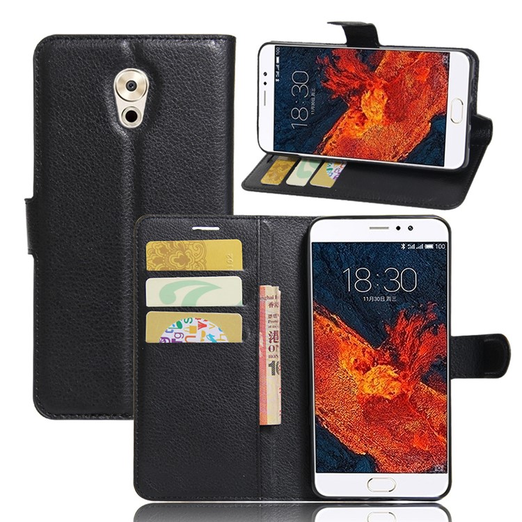 Litchi Texture Wallet Stand Leather Cell Phone Case for Meizu Pro 6 Plus - Black-1