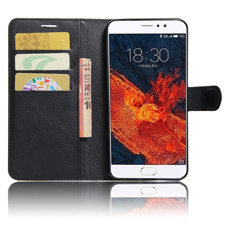 Litchi Texture Wallet Stand Leather Cell Phone Case for Meizu Pro 6 Plus - Black-5