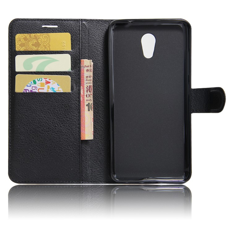 Litchi Texture Wallet Stand Leather Cell Phone Case for Meizu Pro 6 Plus - Black-6
