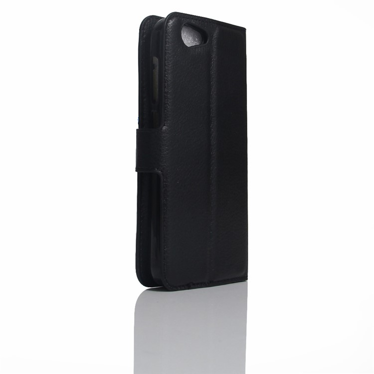 Litchi Grain 3 Card Holders Wallet Stand Leather Case for Meizu m3x - Black-3