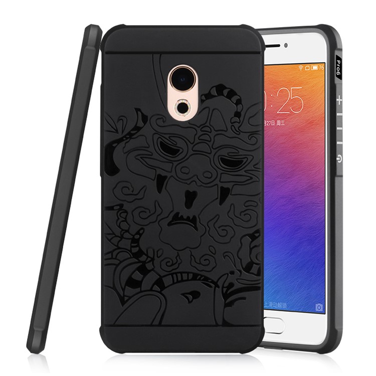 Auspicious Dragon Pattern Drop-proof Imprint TPU Case for Meizu Pro 6 - Black-1