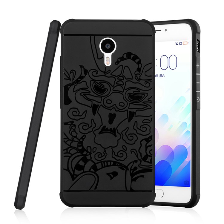 Auspicious Dragon Pattern Drop-proof Imprint TPU Cover for Meizu m3 note / Blue Charm Note3 - Black-1