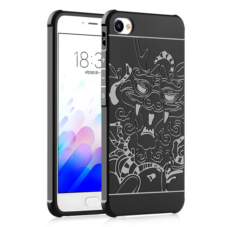 Auspicious Dragon Pattern Drop-proof Imprint TPU Phone Casing for Meizu m3x - Black-1