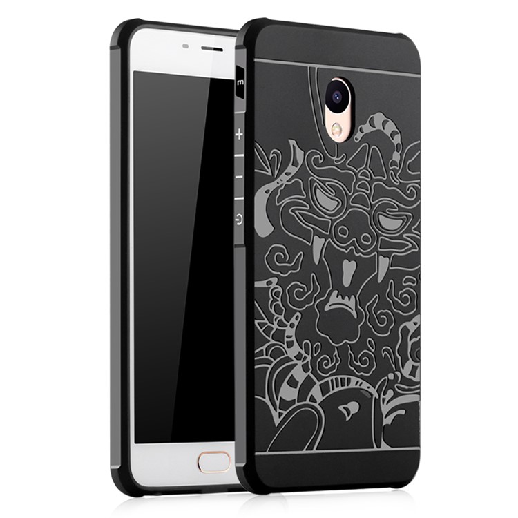 Auspicious Dragon Pattern Drop-proof Imprint TPU Case for Meizu m3e - Black-1