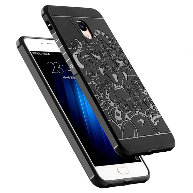 Auspicious Dragon Pattern Drop-proof Imprint TPU Case for Meizu m3e - Black-2