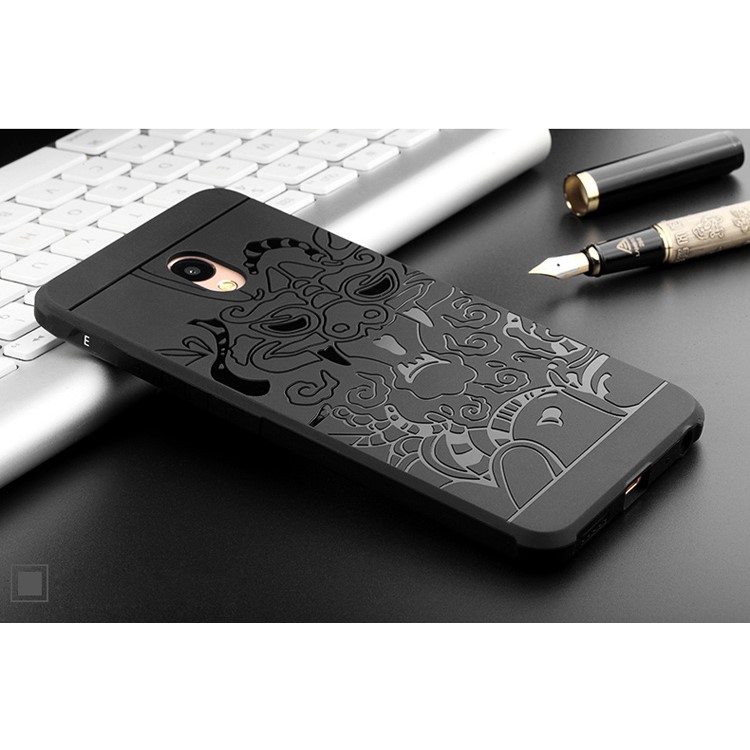 Auspicious Dragon Pattern Drop-proof Imprint TPU Case for Meizu m3e - Black-5