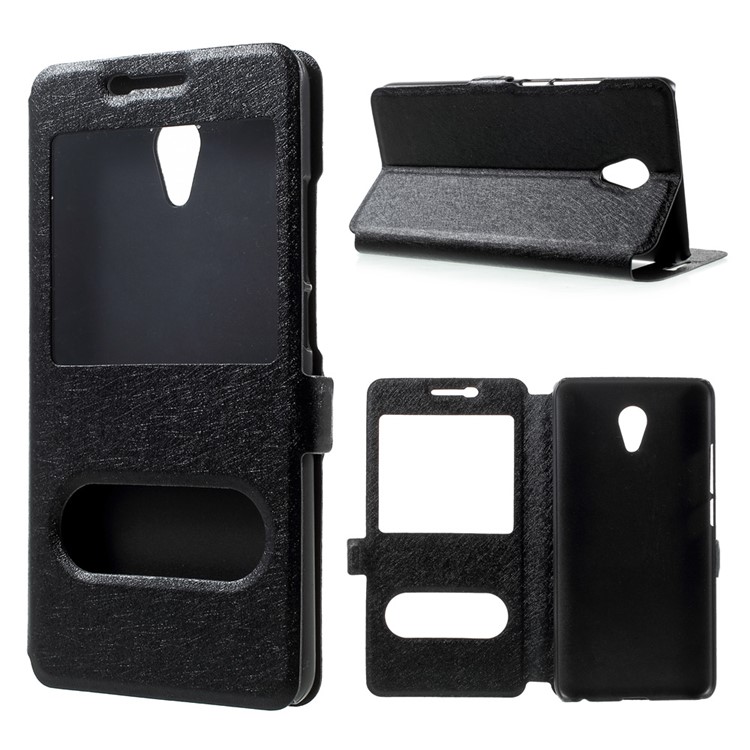 Silk Texture Dual Window Leather Case for Meizu m5 Note - Black-1