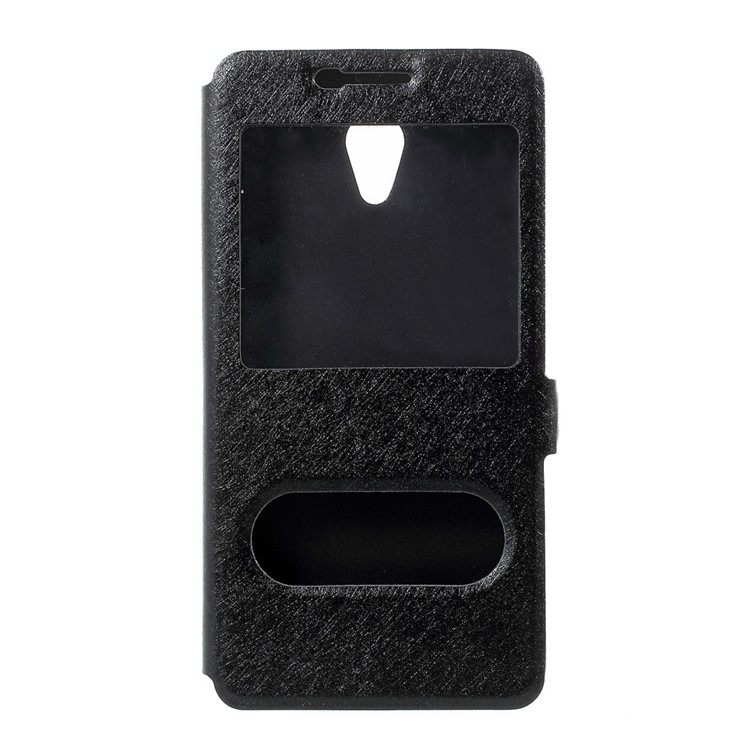 Silk Texture Dual Window Leather Case for Meizu m5 Note - Black-2