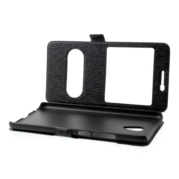 Silk Texture Dual Window Leather Case for Meizu m5 Note - Black-6