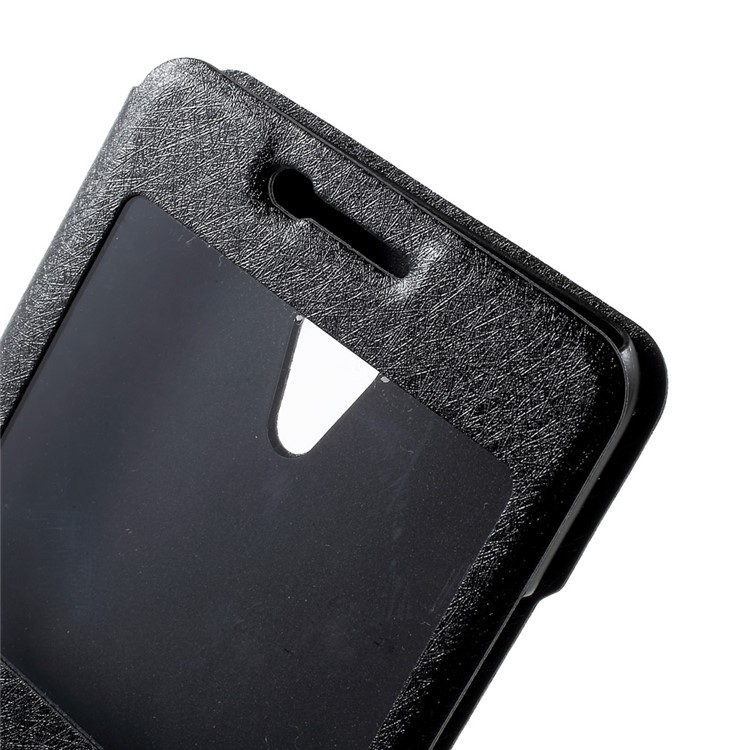 Silk Texture Dual Window Leather Case for Meizu m5 Note - Black-7