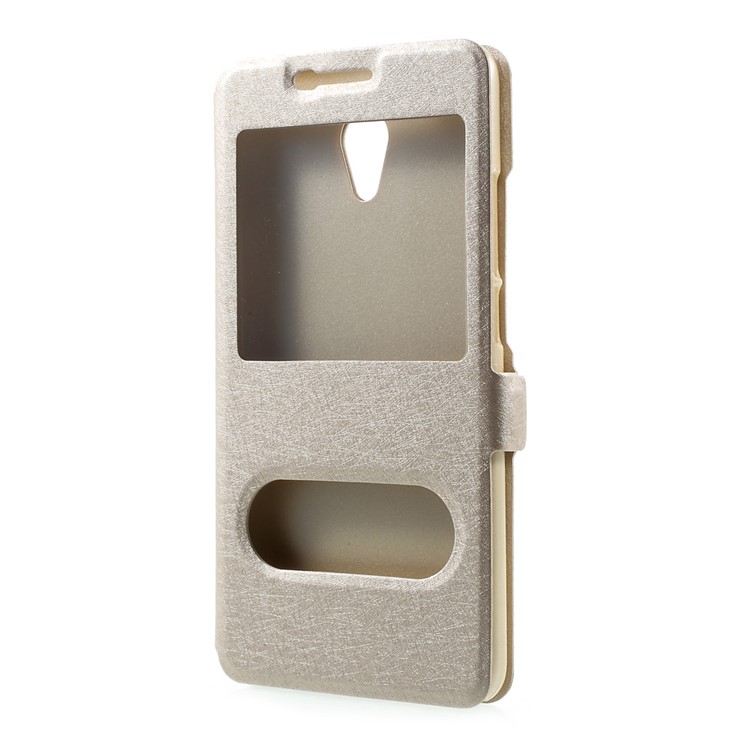 Double Window PU Leather Case for Meizu m5 Note - Gold-2