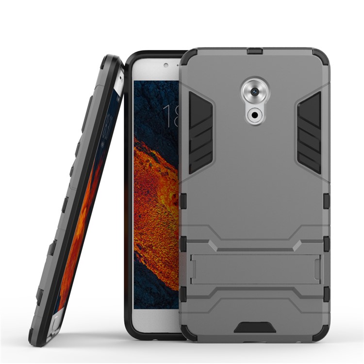 Solid PC TPU Hybrid Back Cover with Kickstand for Meizu Pro 6 Plus - Grey-1