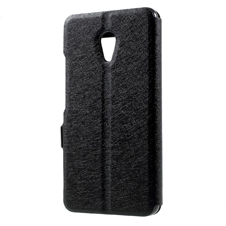 For Meizu M5s Silk Texture Dual Window Leather Phone Case Stand - Black-3