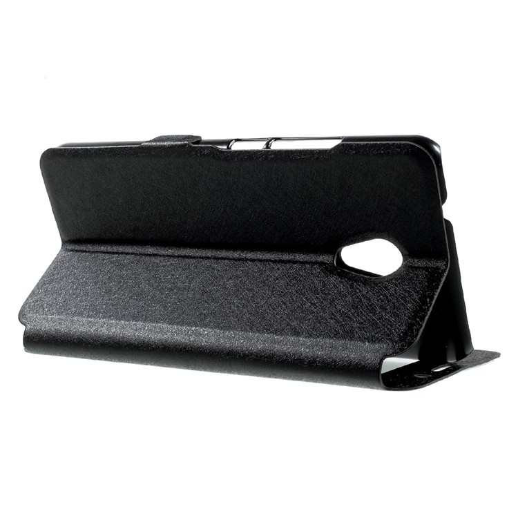 For Meizu M5s Silk Texture Dual Window Leather Phone Case Stand - Black-4