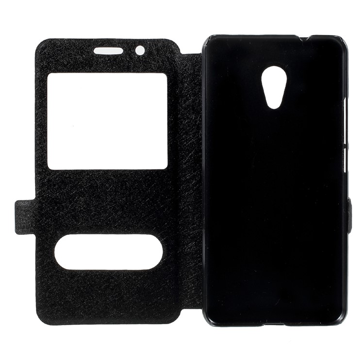 For Meizu M5s Silk Texture Dual Window Leather Phone Case Stand - Black-5