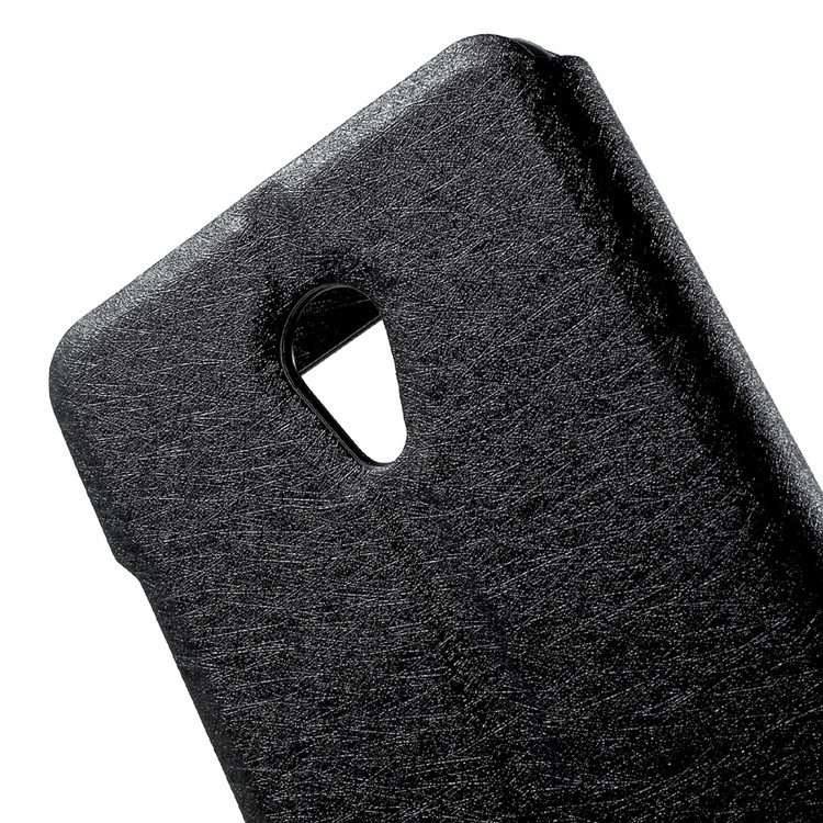 For Meizu M5s Silk Texture Dual Window Leather Phone Case Stand - Black-6