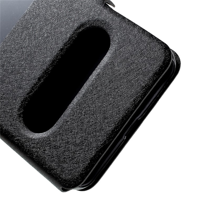 For Meizu M5s Silk Texture Dual Window Leather Phone Case Stand - Black-8