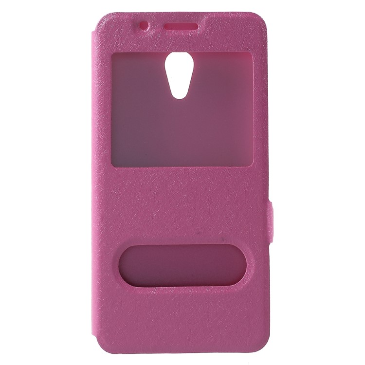 Silk Texture Dual Window Stand Leather Case Accessory for Meizu M5s - Rose-1