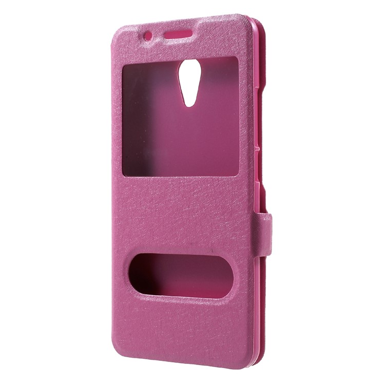 Silk Texture Dual Window Stand Leather Case Accessory for Meizu M5s - Rose-2