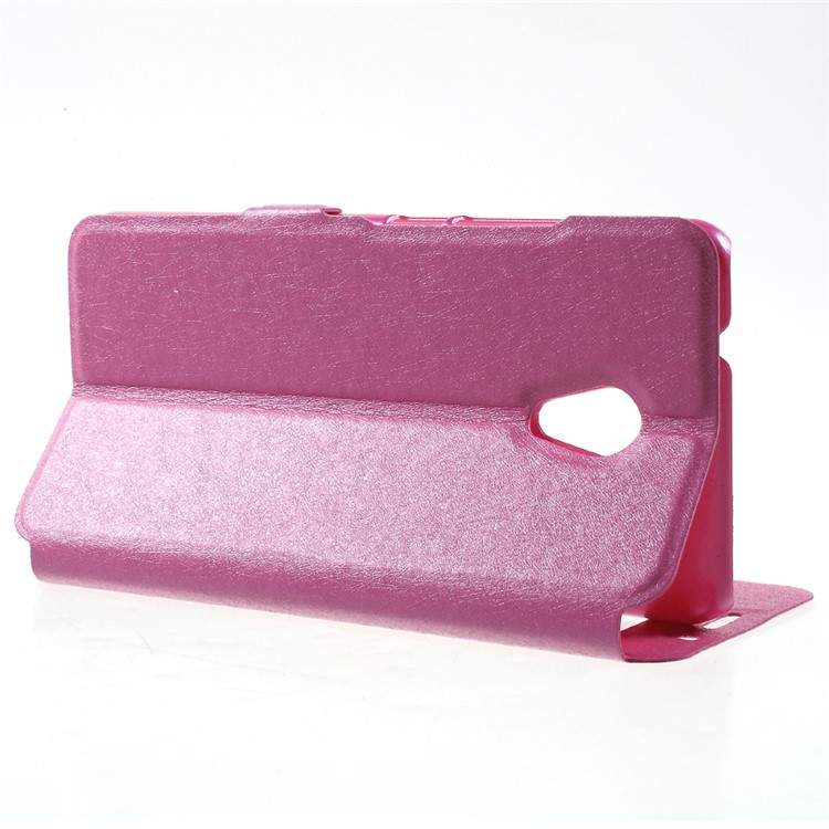 Silk Texture Dual Window Stand Leather Case Accessory for Meizu M5s - Rose-4