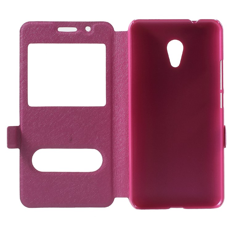 Silk Texture Dual Window Stand Leather Case Accessory for Meizu M5s - Rose-5