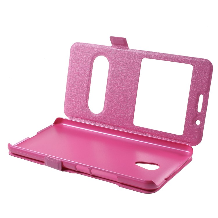Silk Texture Dual Window Stand Leather Case Accessory for Meizu M5s - Rose-6