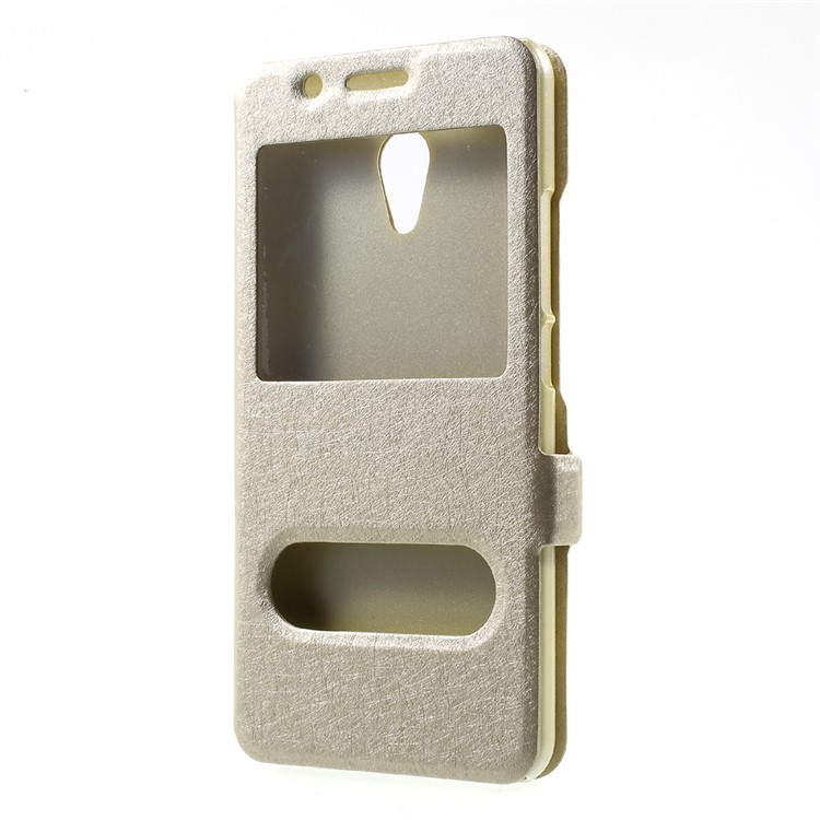 For Meizu M5s Dual Window Leather Case with Stand Silk Texture - Gold-2