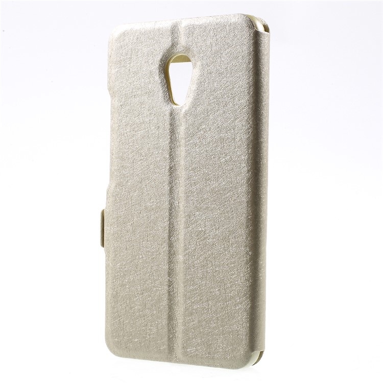 For Meizu M5s Dual Window Leather Case with Stand Silk Texture - Gold-3